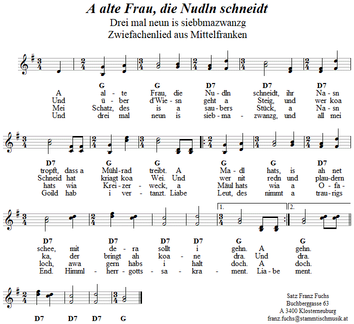 A alte Frau, die Nudln schneidt - Zwiefacher, Volkstanznoten