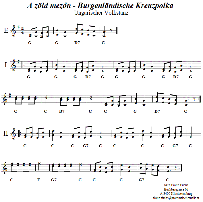 A zöld mezön (Auf der grünen Wiese), Volkstanznoten