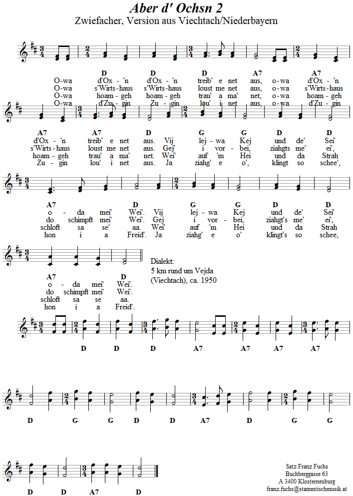 Aber d' Ochsn 2 (Niederbayern), Zwiefacher, Noten