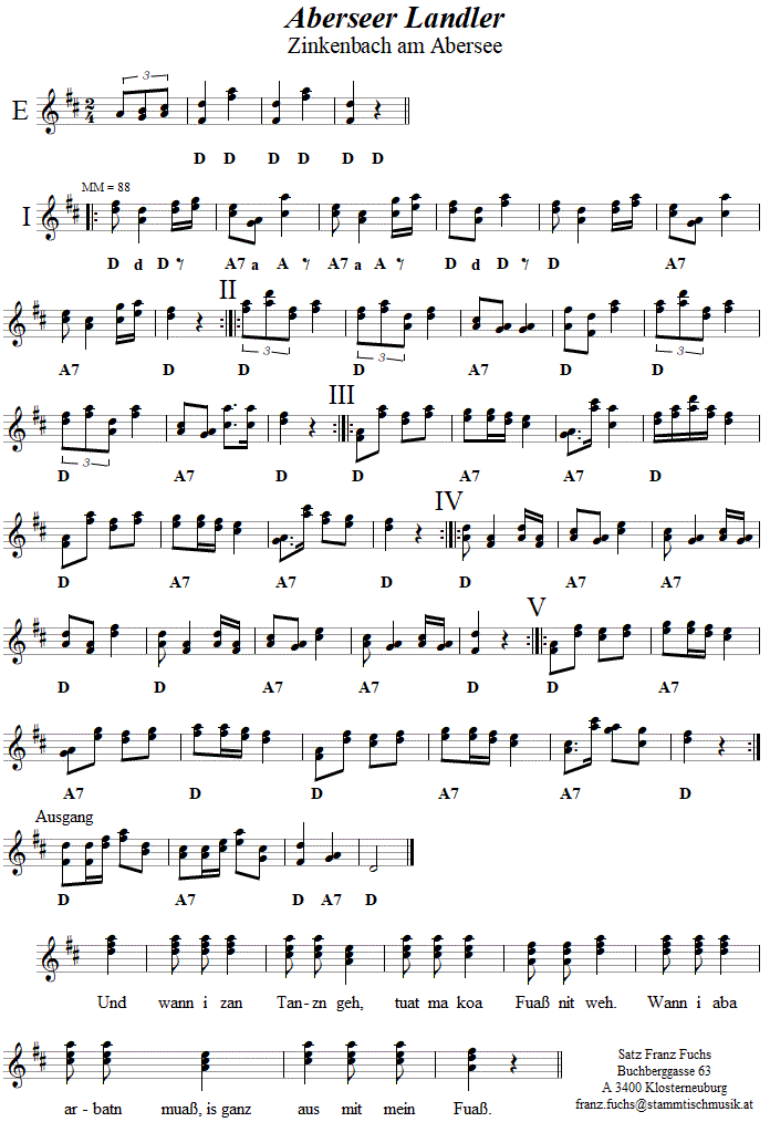 Aberseer Landler Volkstanznoten