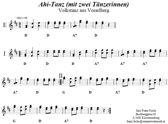 Ahi-Tanz mit 2 Tänzerinnen, Volkstanznoten