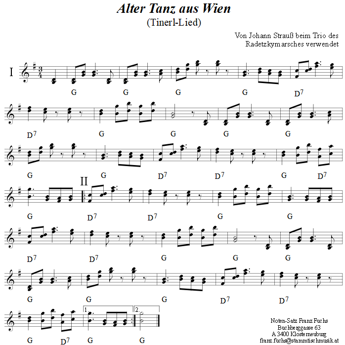 Alter Tanz aus Wien (Tinerllied) - Noten aus dem Repertoire