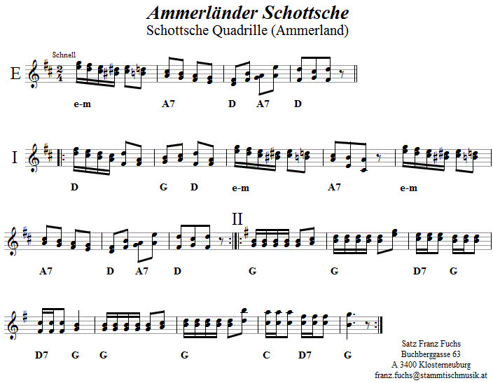 Ammerländer Schottsche, Volkstanznoten