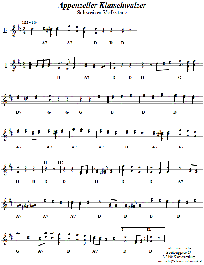 Appenzeller Klatschwalzer Volkstanznoten