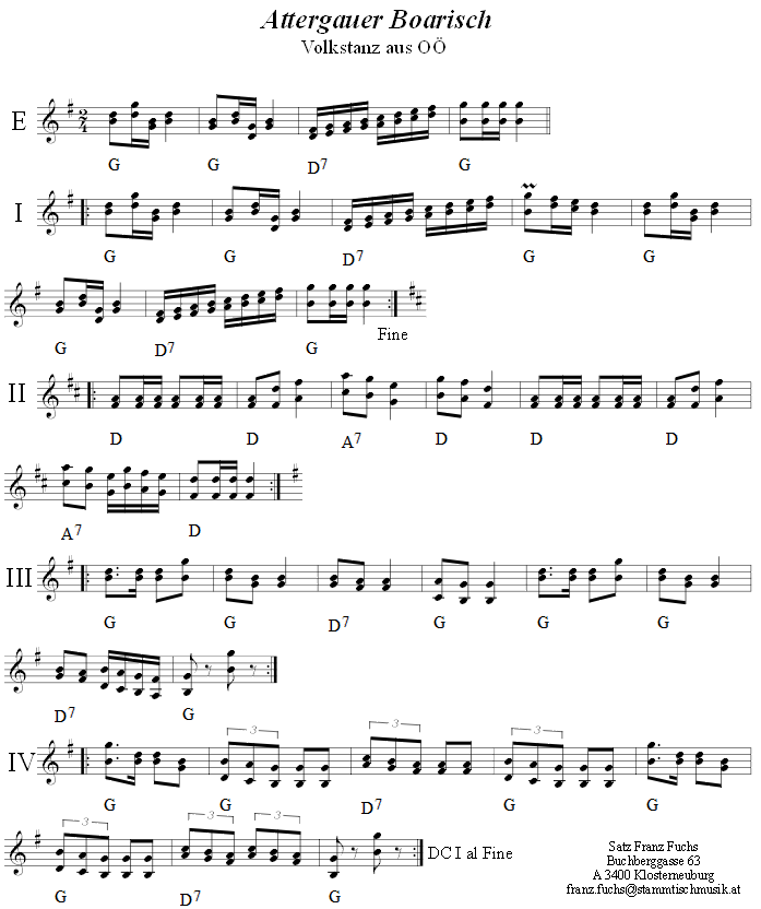 Attergauer Boarisch Volkstanznoten