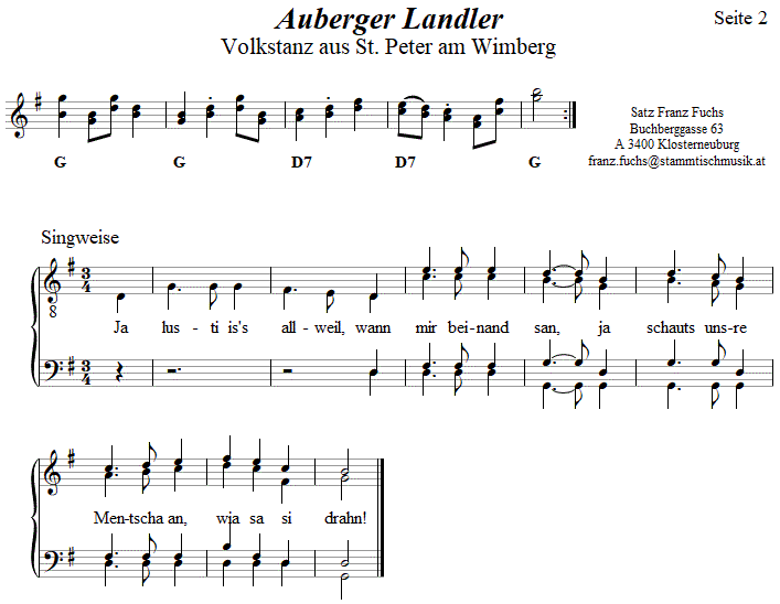 Auberger Landler, Volkstanznoten