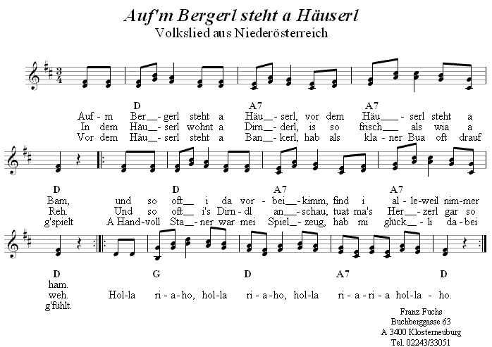 Auf'm Bergerl steht a Häuserl - Lieder - Volksmusik und Volkstanz