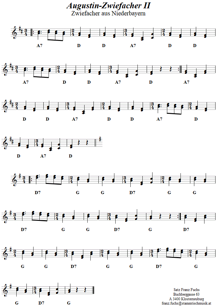 Augustin 2, Zwiefacher, Volkstanznoten