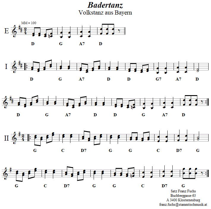 Badertanz, Volkstanznoten