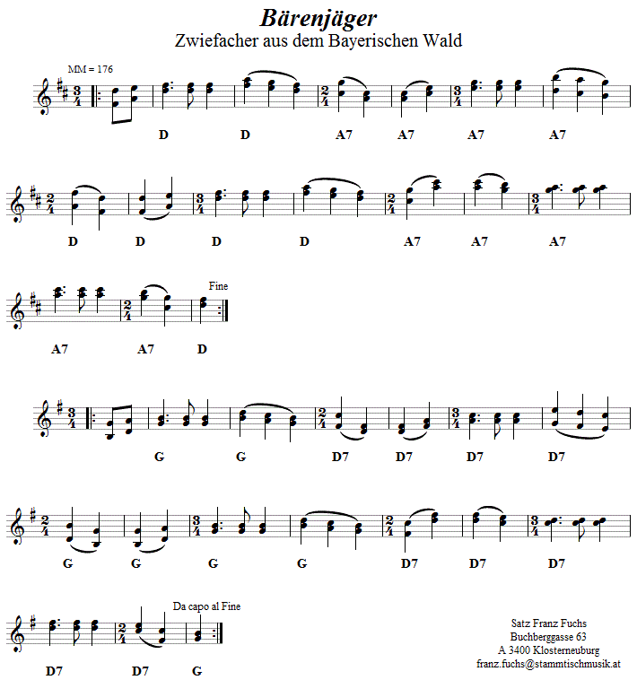 Bärenjäger - Zwiefacher, Volkstanznoten