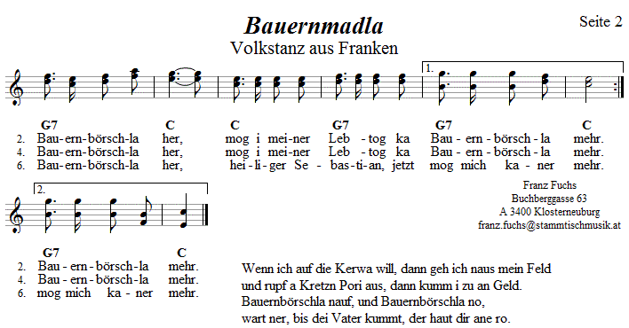 Bauernmadla Volkstanznoten