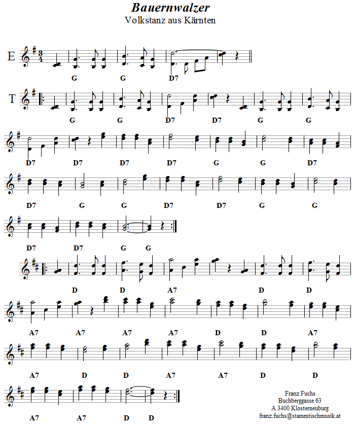 Bauernwalzer Volkstanznoten