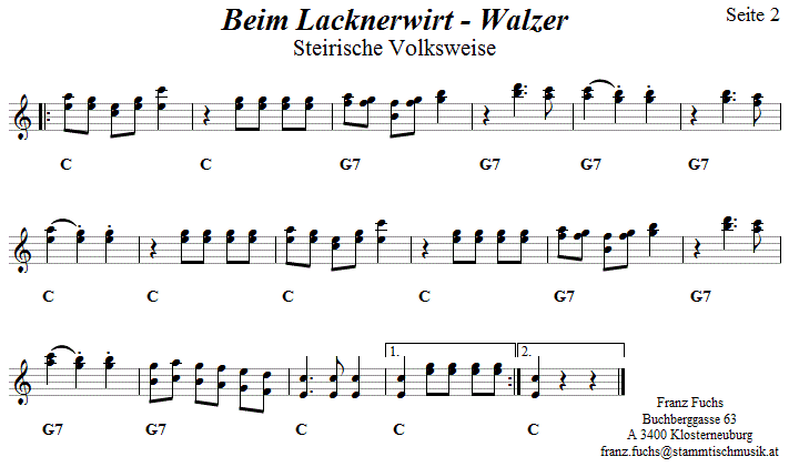 Beim Lacknerwirt Walzer - Noten aus dem Repertoire - Volksmusik im Wirtshaus