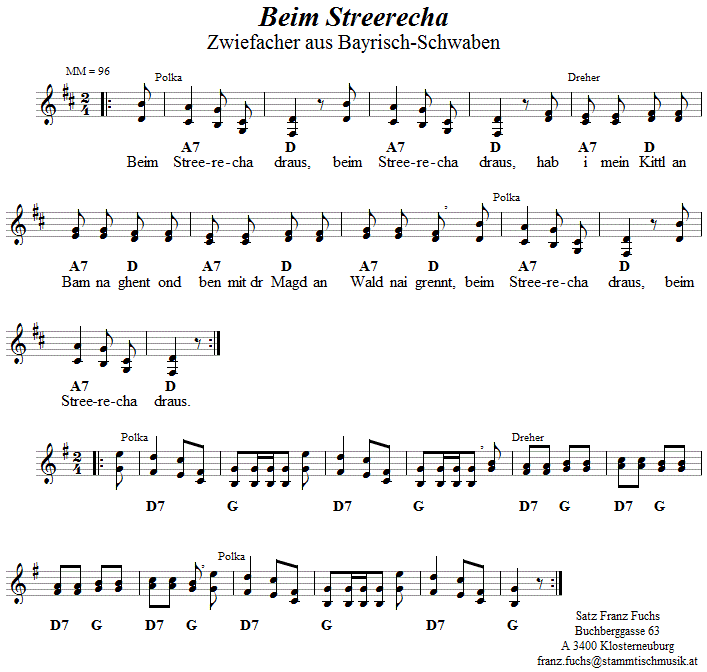 Beim Streerecha - Schweinauer (Zwiefacher), Volkstanznoten