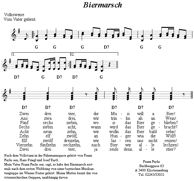 Biermarsch - Noten aus dem Repertoire - Volksmusik im Wirtshaus