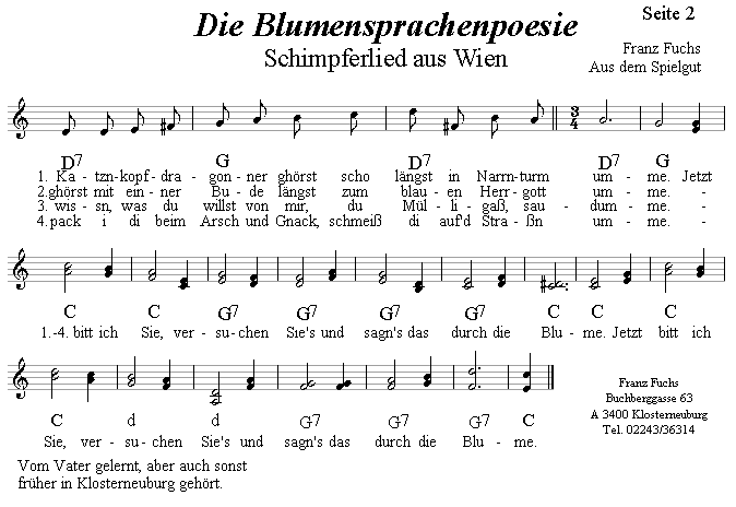 Die Blumensprachenpoesie - Schimpferlied - Lieder - Volksmusik und Volkstanz im Alpenland