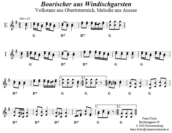 Boarischer aus Windischgarsten, Volkstanznoten