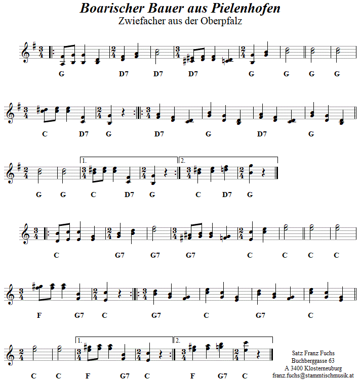 Boarischer Bauer aus Pielenhofen - Zwiefacher, Volkstanznoten