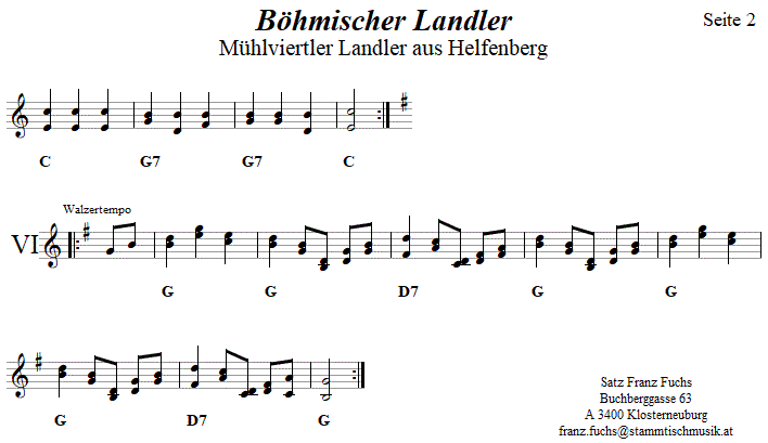 Böhmischer Landler (Mühlviertler Landler aus Helfenberg), Volkstanznoten