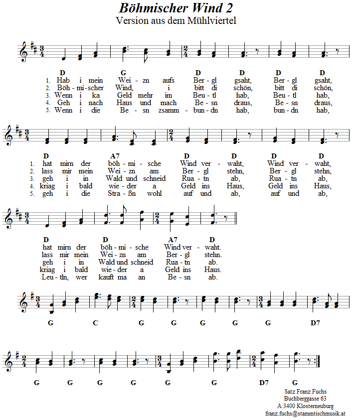 Böhmischer Wind 2, Zwiefacher, Volkstanznoten