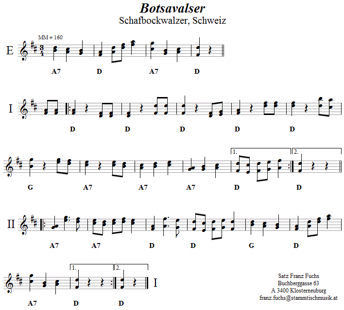 Botsavalser (Schafbockwalzer), Volkstanznoten