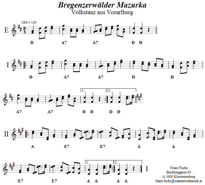 Bregenzerwälder Mazurka Volkstanznoten