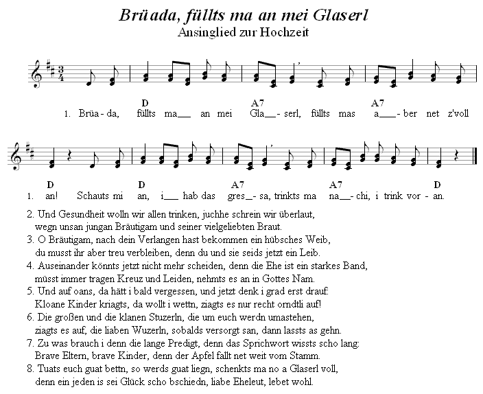 Brüada, füllts ma an mei Glaserl, Lied zur Hochzeit