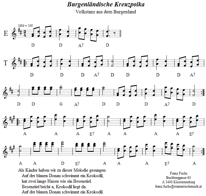 Burgenländische Kreuzpolka Volkstanznoten