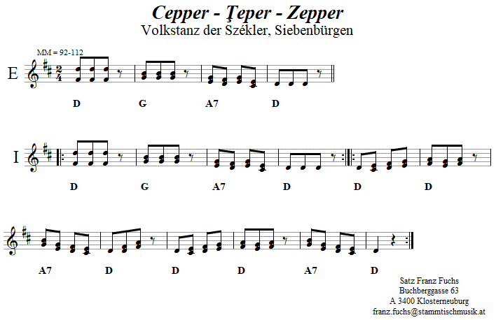 Cepper - Teper - Zepper, Volkstanznoten