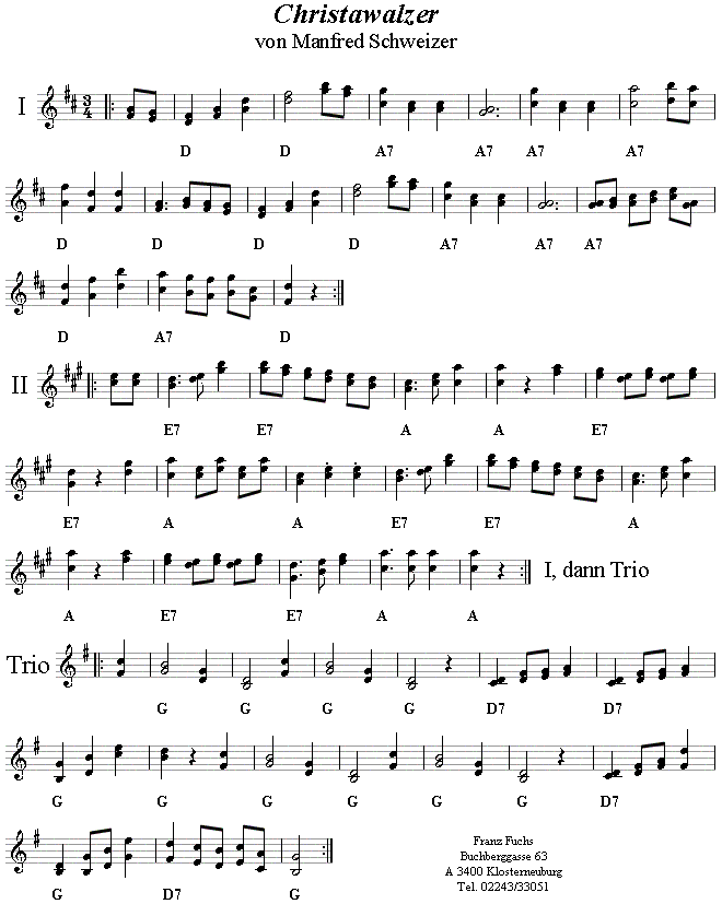 Christawalzer von Manfred Schweitzer in zweistimmigen Noten - Noten aus dem Repertoire