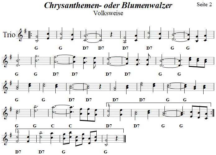 Chrysanthemenwalzer (Blumenwalzer) - Noten aus dem Repertoire - Volksmusik im Wirtshaus