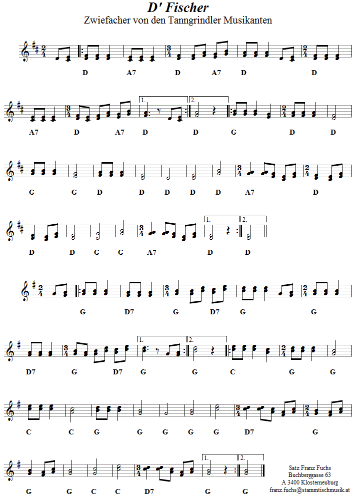 D' Fischer, Zwiefacher in zweistimmigen Noten