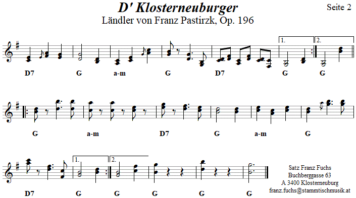 D' Klosterneuburger, Ländler von Franz Pastirzk, Noten aus dem Repertoire