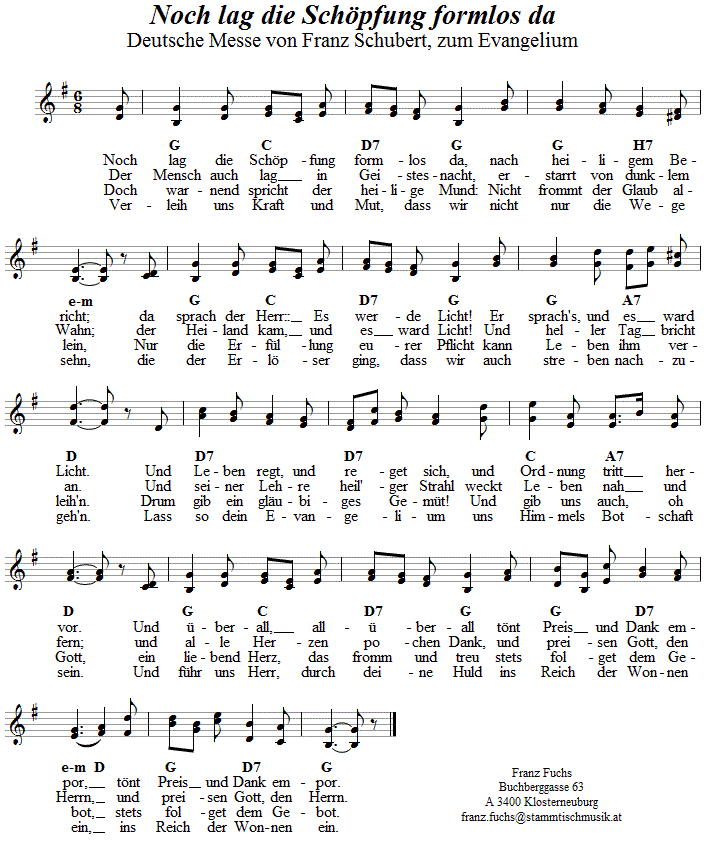 Noch lag die Schöpfung formlos da (Evangelium aus der Deutschen Messe von Franz Schubert) in zweistimmigen Noten