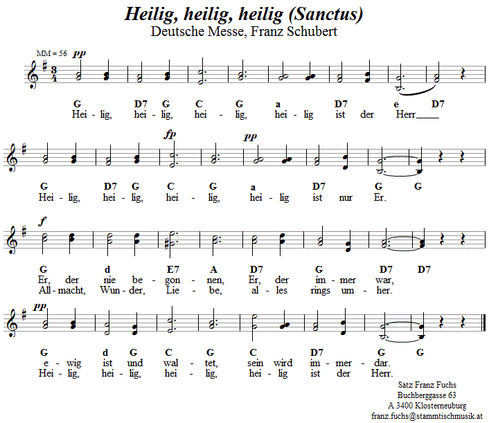 Heilig, heilig, heilig (Sanctus aus der Deutschen Messe von Franz Schubert) in zweistimmigen Noten