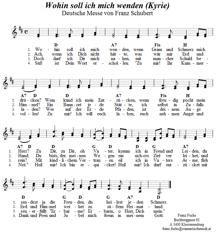 wohin soll ich mich wenden (Kyrie aus der Deutschen Messe von Franz Schubert) in zweistimmigen Noten