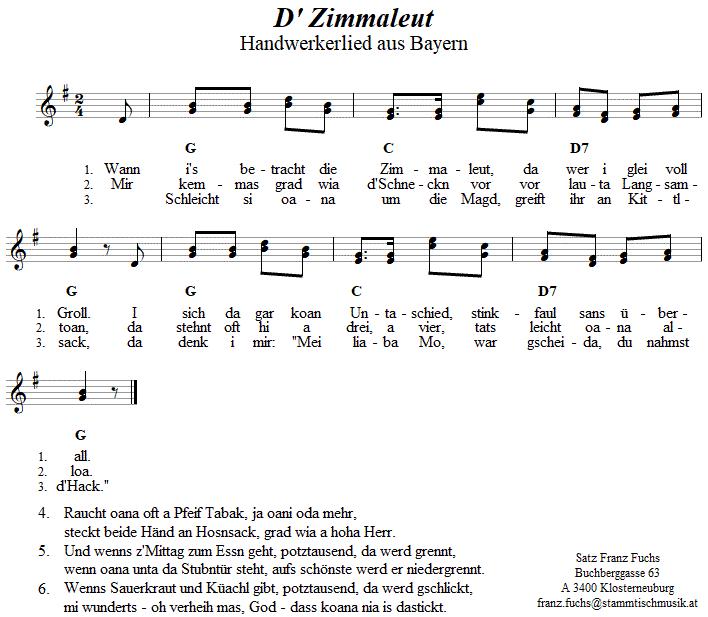 D' Zimmaleut, Lied aus Oberbayern