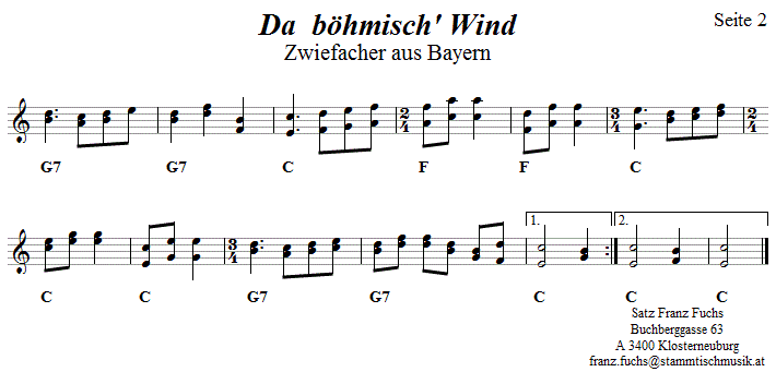 Da böhmisch' Wind - Zwiefacher, Volkstanznoten