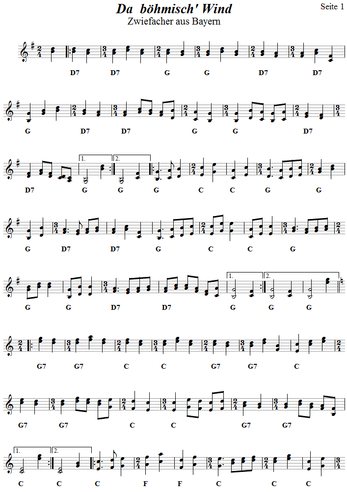 Da böhmisch' Wind - Zwiefacher, Volkstanznoten