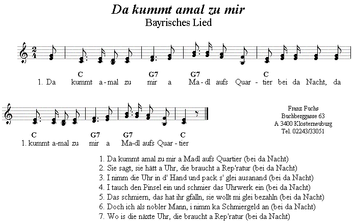 Da kummat amal zu mir - Lieder - Volksmusik und Volkstanz