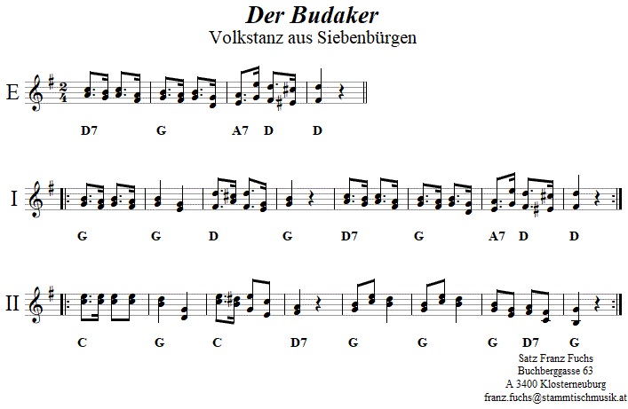 Der Budaker, Volkstanznoten