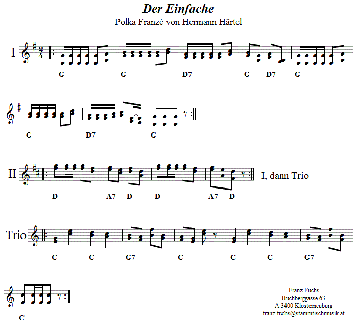 Der Einfache, Franzé von Hermann Härtel, Noten aus dem Repertoire