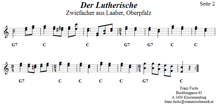 Der Lutherische, Zwiefacher, Volkstanznoten