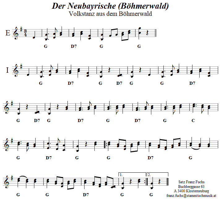 Der Neubayrisch (Böhmerwald), Volkstanznoten