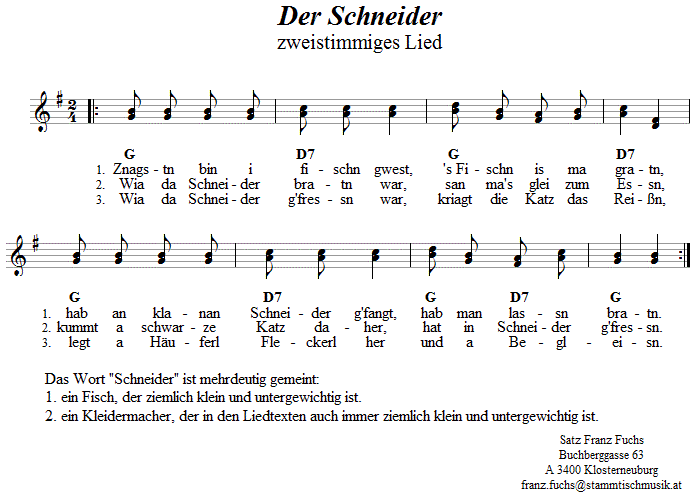 Der Schneider - Lieder - Volksmusik und Volkstanz in Klosterneuburg