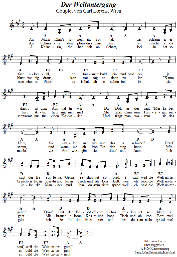 Der Weltuntergang - Gstanzl-Lieder - Volksmusik und Volkstanz in Klosterneuburg