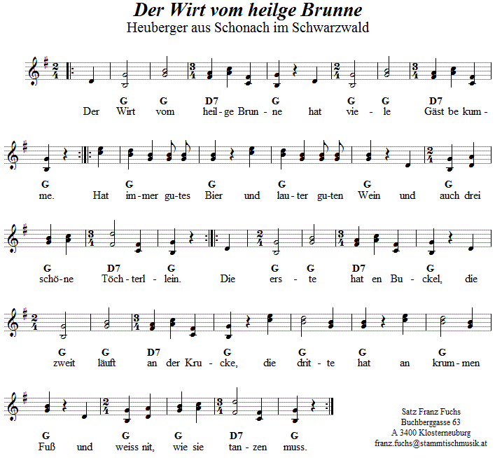 Der Wirt vom heilge Brunne, Zwiefacher in zweistimmigen Noten