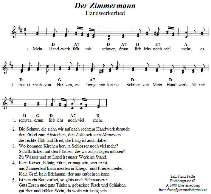 Der Zimmermann (Mein Handwerk fällt mir schwer) - Maurerlieder