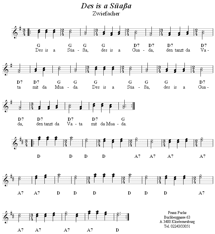 Des is a Süaßa - Zwiefacher, Volkstanznoten