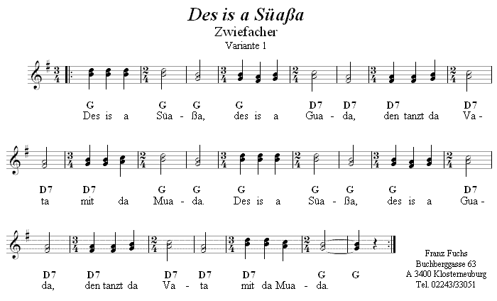 Des is a Süaßa - Zwiefacher, Volkstanznoten